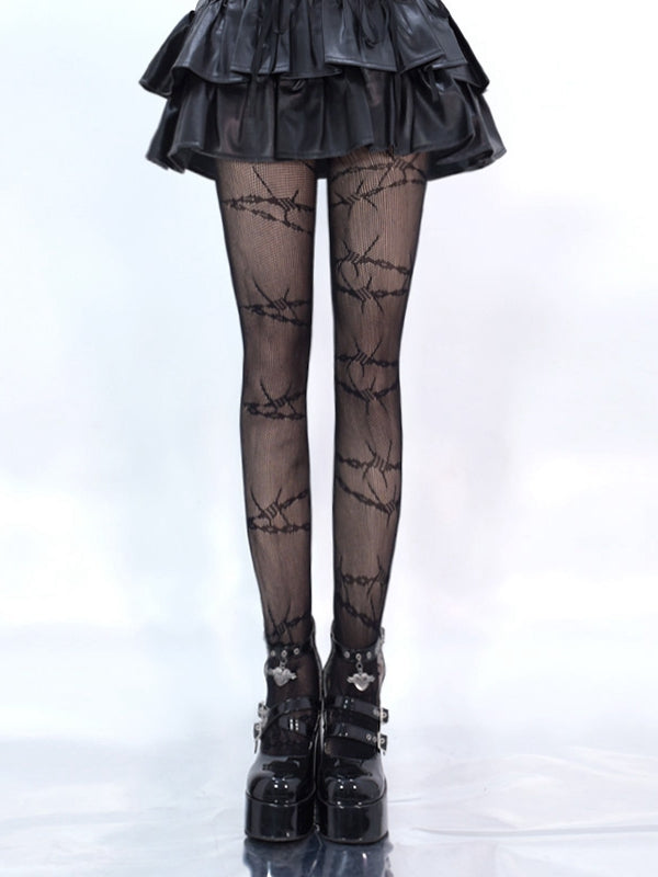 ブラックソーン柄網タイツ