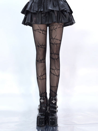 ブラックソーン柄網タイツ