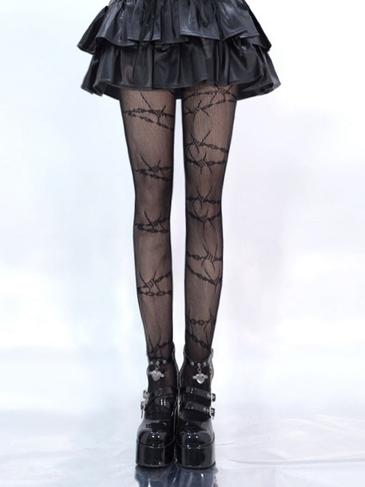ブラックソーン柄網タイツ