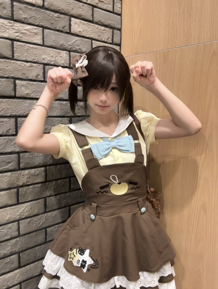 and Sailor Yellow Bow Shirt Collar Bear-Ear with