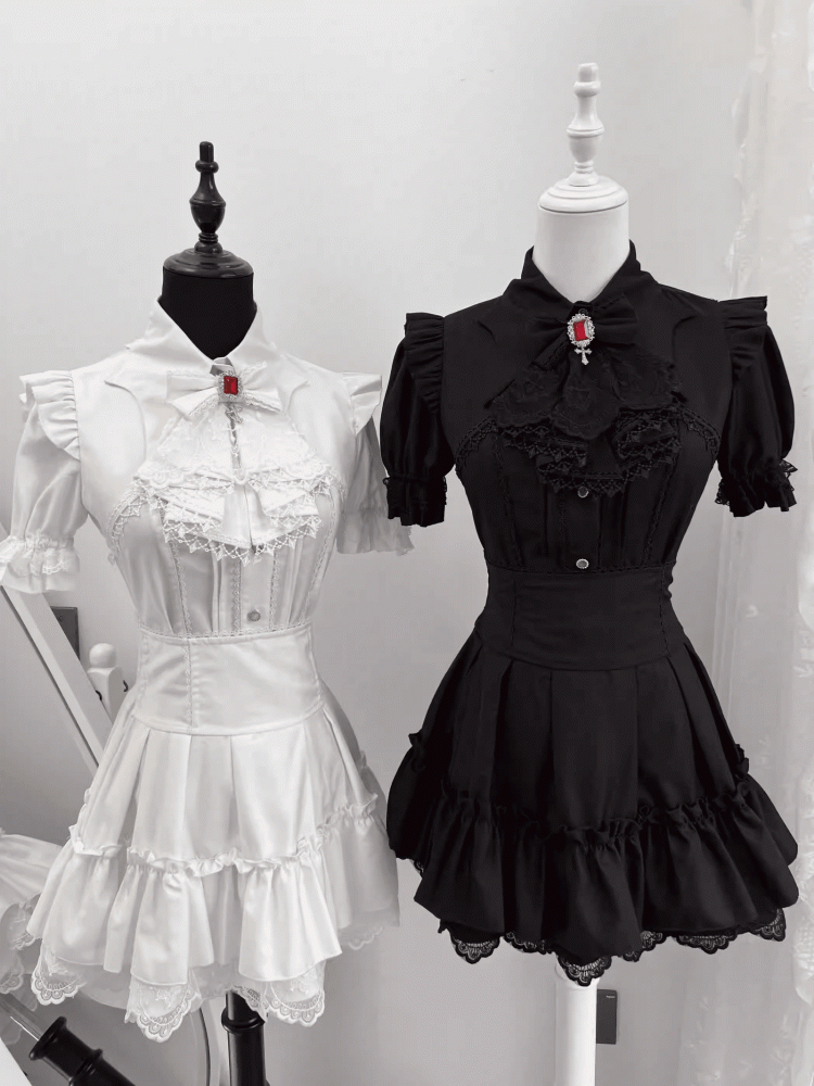 Lace Kei Jirai with Edging Black Skirt Waist Cross High