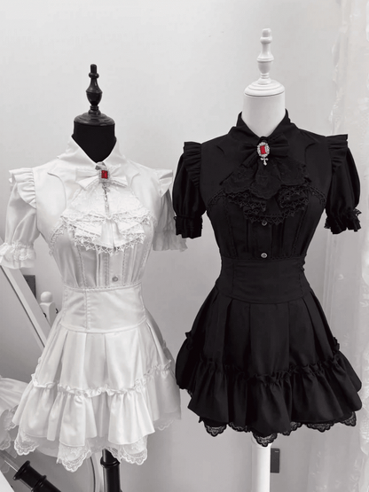 Lace Kei Jirai with Edging Black Skirt Waist Cross High