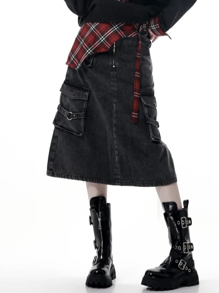 Sash Red Belt Adjustable Plaid Asymmetrical