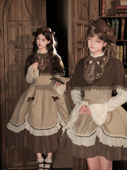 Vintage Brown Lolita Cape with Embroidered Details - With PUJI