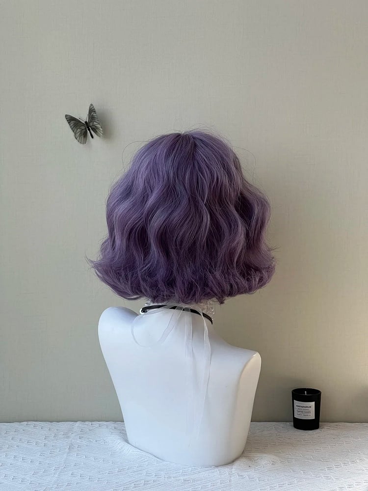 Short 30CM Purple Dusty Bangs Wig Air Wavy with