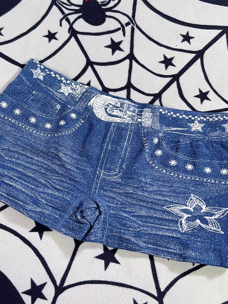 Y2K Denim Print Blue/Black/Gray With Shorts