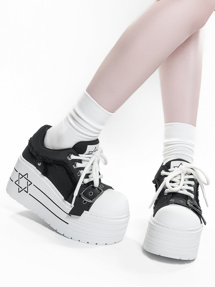 Platform - Sneakers Punk Pattern Black Hexagram