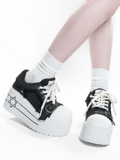 Platform - Sneakers Punk Pattern Black Hexagram