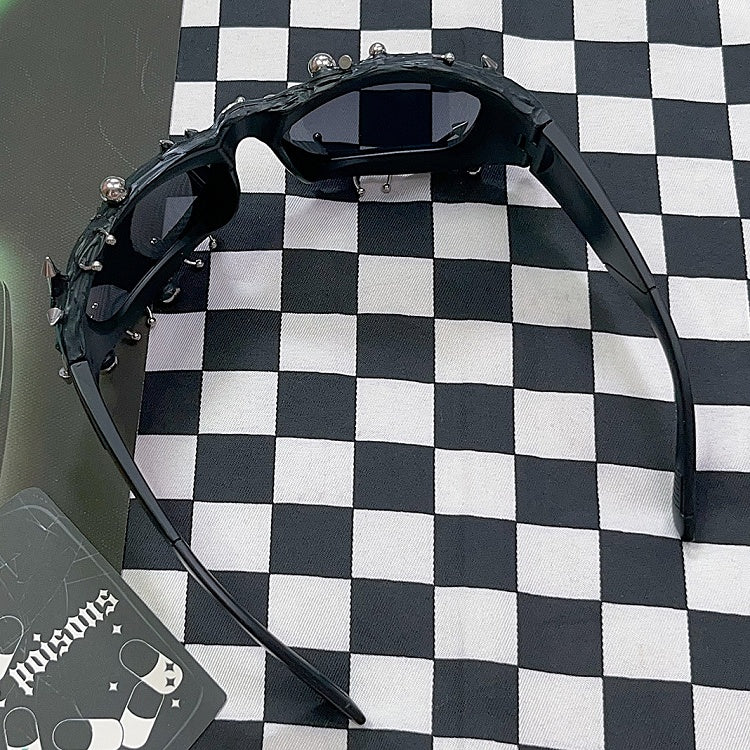 Decorated Black Punk Beaded Rock Sunglasses And Studs