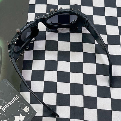 Decorated Black Punk Beaded Rock Sunglasses And Studs