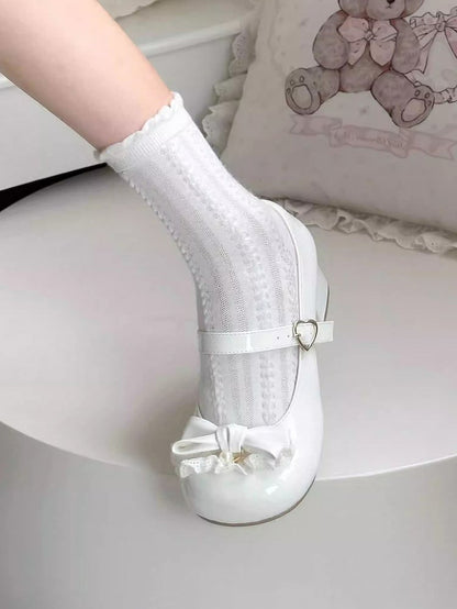 Bead - White Sweet Mid-heel Shoes -Toe Round Bow Lolita Mary Charm on Jane Top