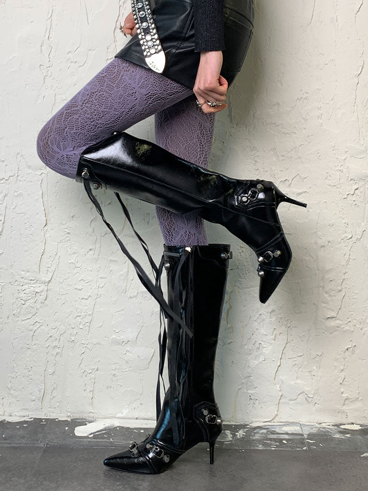 Lila Y2K Schmetterling Asymmetrische Cut-out Strumpfhose