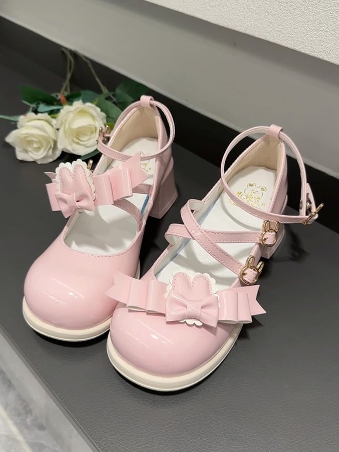 Mid-heel Themed in Pink with PU Bow Theme Rabbit Design Lolita Clasp Detachable Ear Shoes Sweet