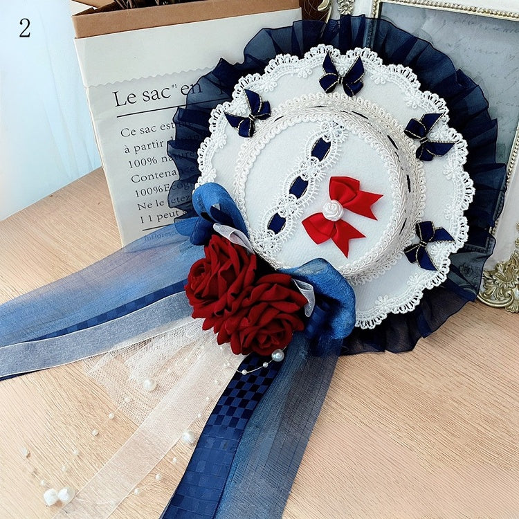 Snow White Vibes Floral/Star Design Bowknote Details Mini Hat