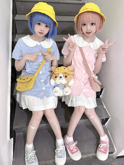 Hellblaues Top mit Puffärmeln und Peter-Pan-Kragen von Little Chicken