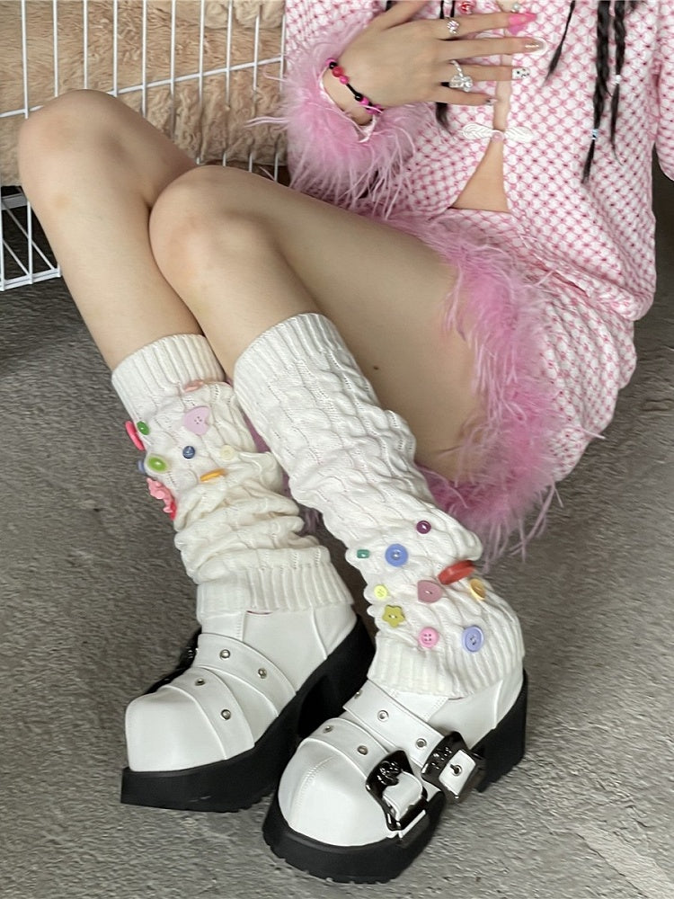 4 Color Options Multi-Color Buttons Knitted Leg Warmers