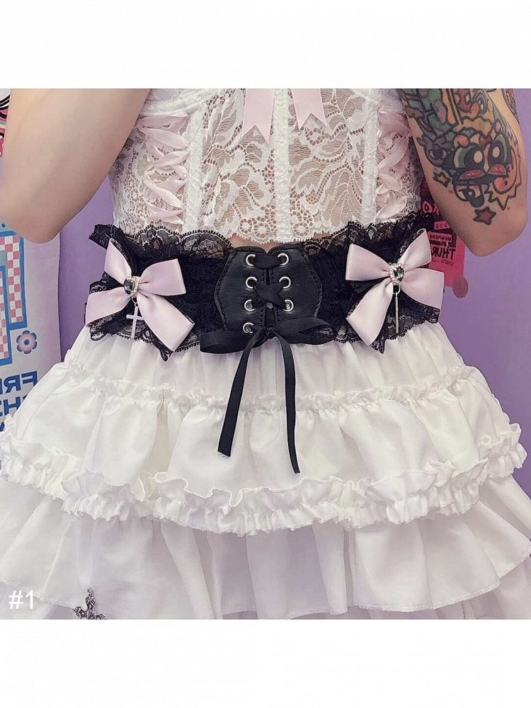 Y2K Lace Belt with Bow Peach - Peach Captain