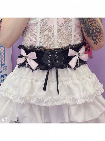 Y2K Lace Belt with Bow Peach - Peach Captain