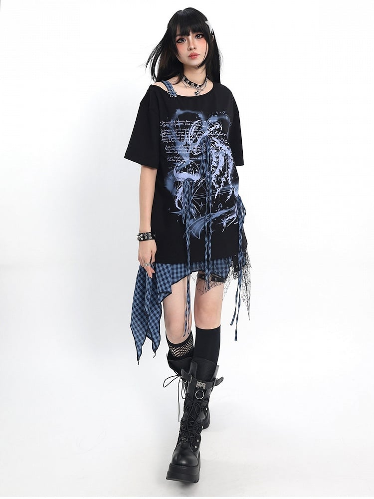 Asymmetrical Tee with Jellyfish Print and Bows - Catwish