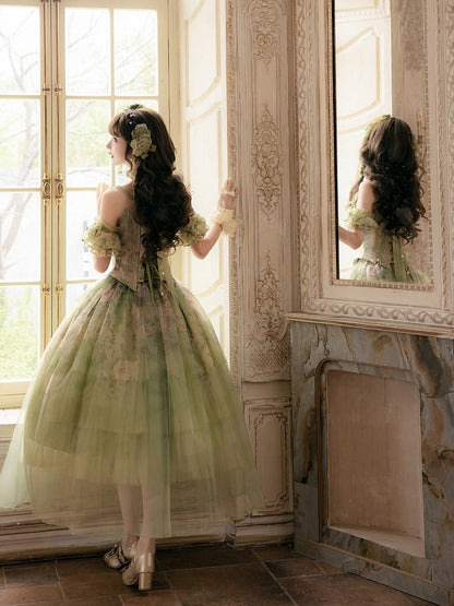Green Oil Painting Lolita Layered Tulle Skirt - Nine Odes