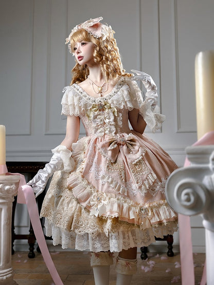 Bead Bow Accents Dress Rhinestone Lolita Pink Princess and