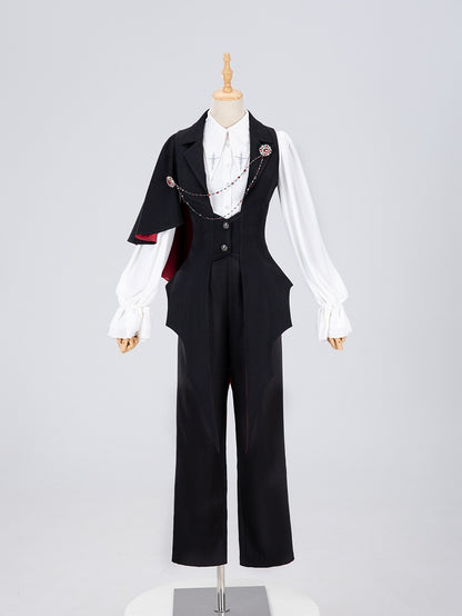 Vampire Prince Black and Red Split-Tail Waistcoat with One-Shoulder Cape - DevilInspired Exclusive Collection