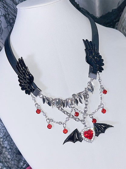 Y2K ウィングハート型ペンダントパンクチョーカー