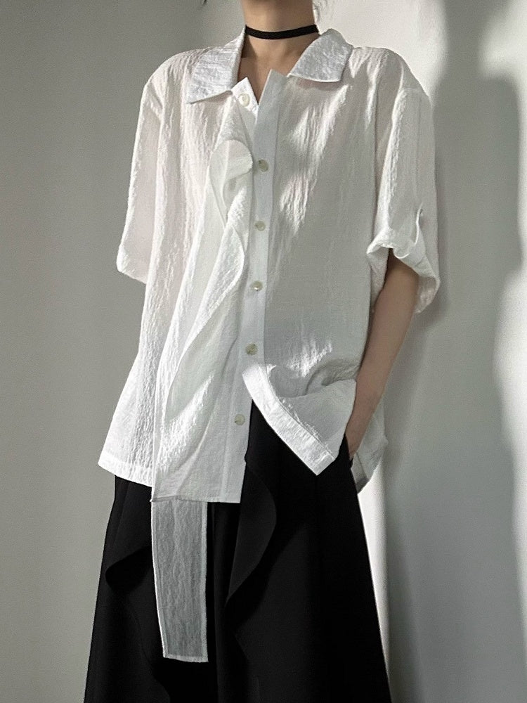 Short-Sleeve Lolita Vintage Flat Transparent Shirt Collar Tie with Ouji Long White Pointed