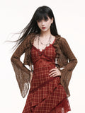 Coffee Punk Ruffled with Cardigan Fitted Slit Collar Cuffs