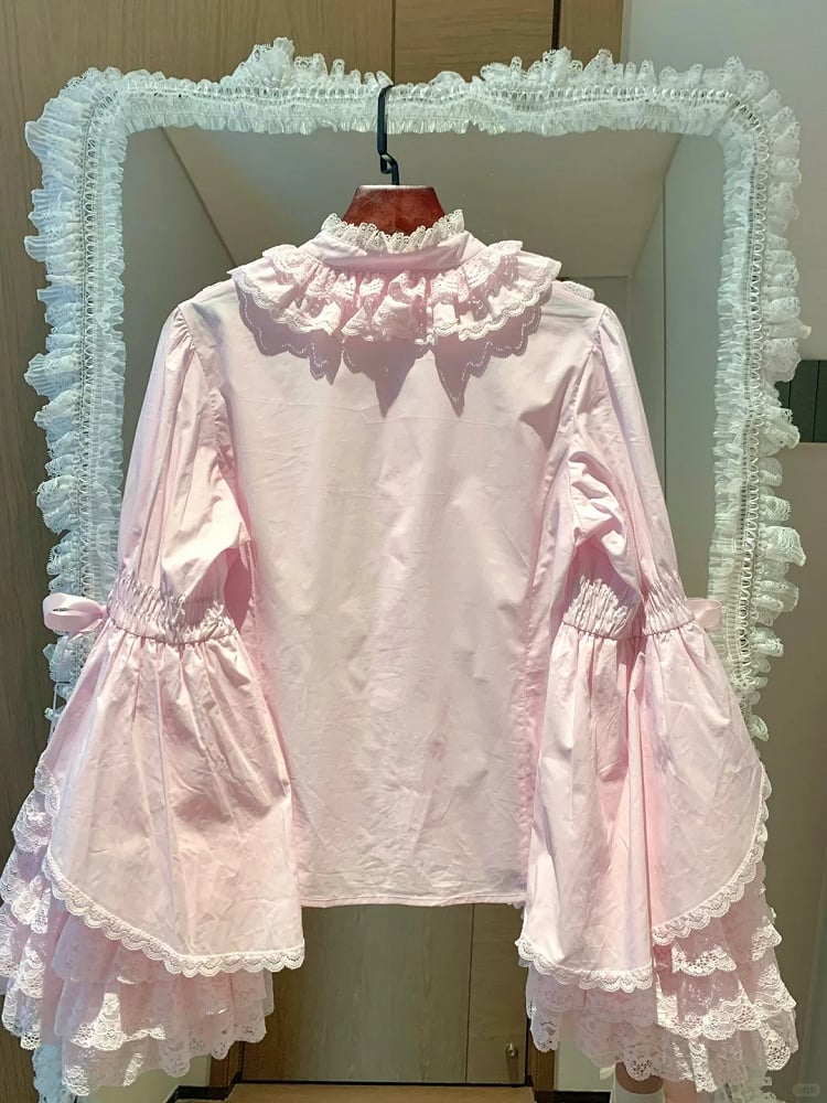 Lace Blouse Lolita Pink Sleeves Layered Bell Light
