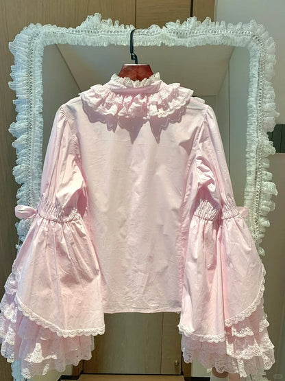 Lace Blouse Lolita Pink Sleeves Layered Bell Light
