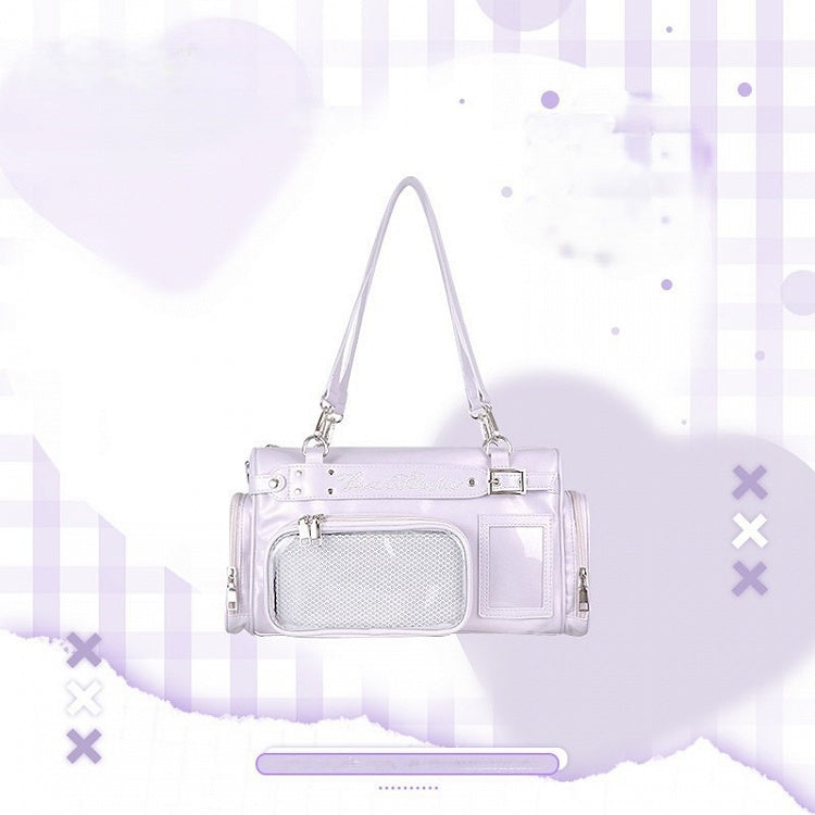 Display Bag with Ita Window PU Embroidery Letter Purple