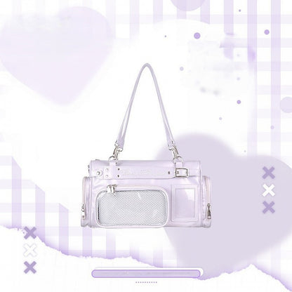 Display Bag with Ita Window PU Embroidery Letter Purple