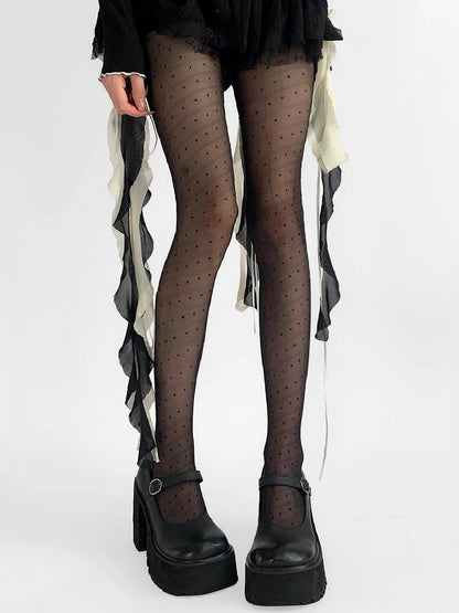 Sheer Dotted Black White Pantyhose /