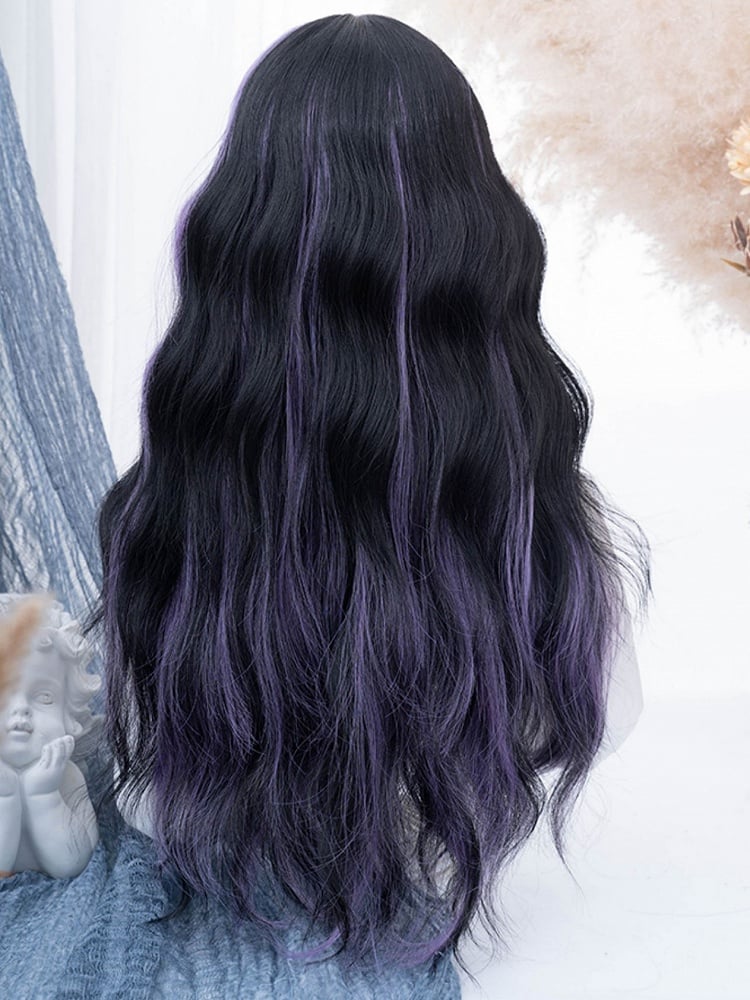 LilaSchwarz mit Perücke 74CM Pony Länge gewellte Air Split Farbe