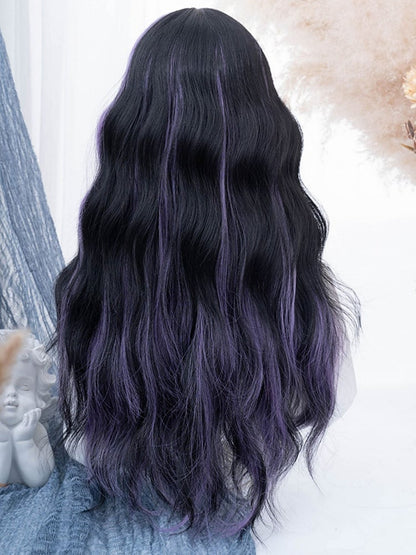 LilaSchwarz mit Perücke 74CM Pony Länge gewellte Air Split Farbe