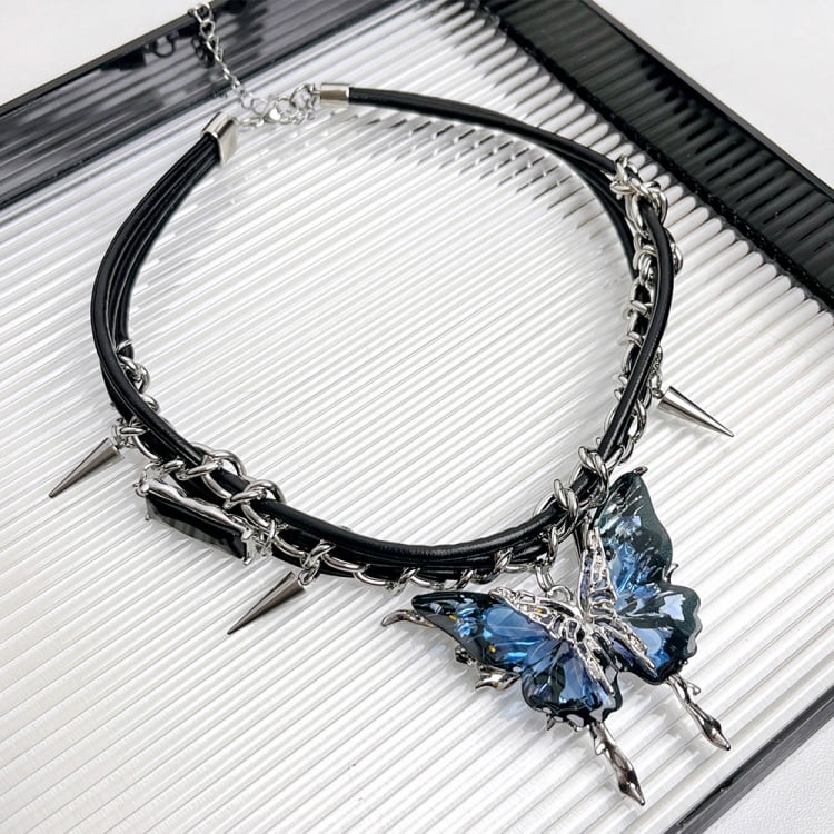 Rosenrot Dunkelblau Schmetterling Y2K Choker