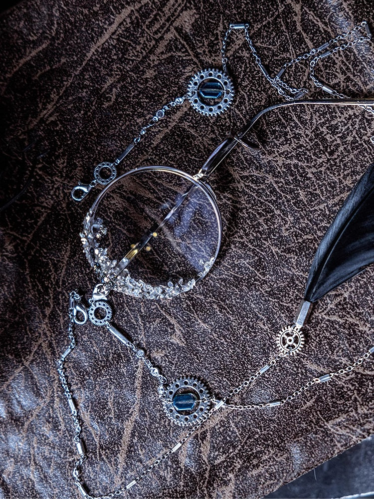 And Eyeglass Charm Black Transparent Chains Feather Steampunk Rhinestone