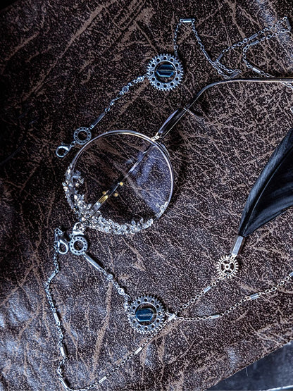 And Eyeglass Charm Black Transparent Chains Feather Steampunk Rhinestone