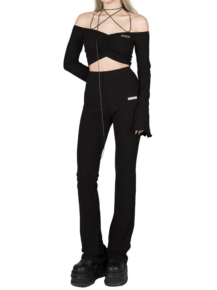 Strickhose Stretchy High-Waist - Ausgestellt Figurschmeichelnd Schwarz