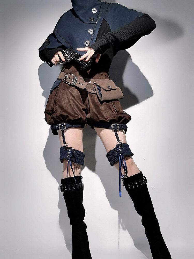 Ouji Lolita Knit Top Asymmetrical Cape Shorts Leg Rings Belt Scarf Outfit - Unknown Star