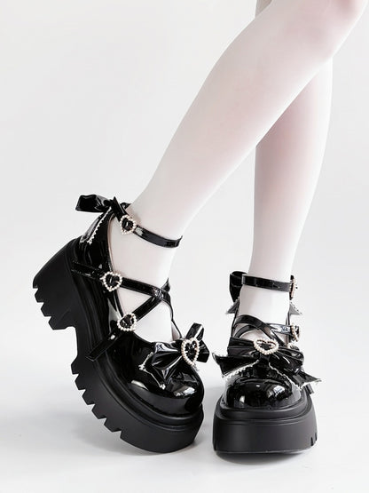 Snap Mary Lolita Platform Black Beaded Heel Janes High - Sweet Block Heart