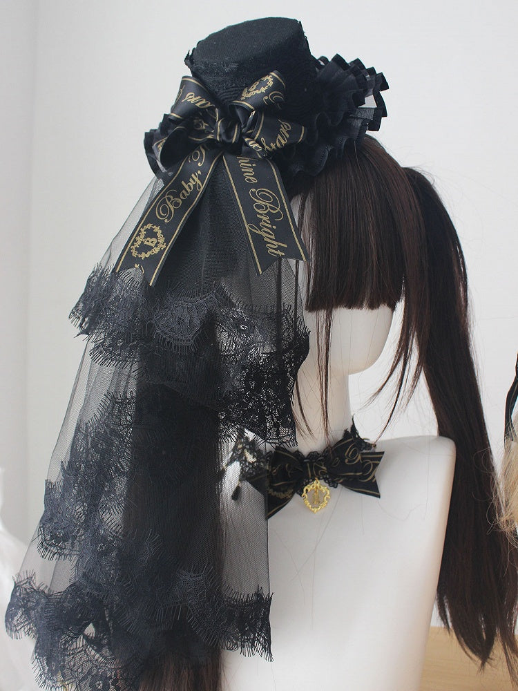 with Mini Lace Gold Veil Hat Black Head