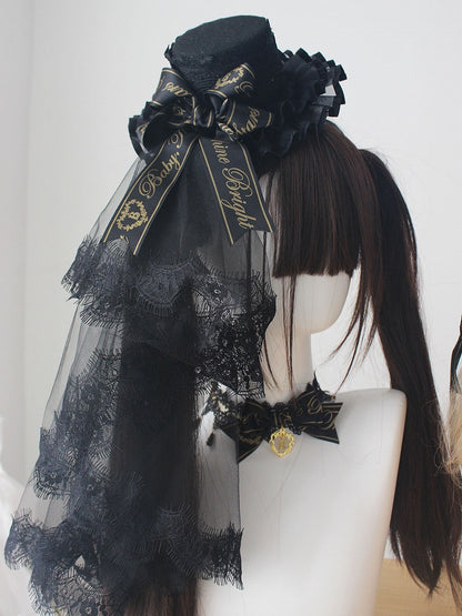 with Mini Lace Gold Veil Hat Black Head
