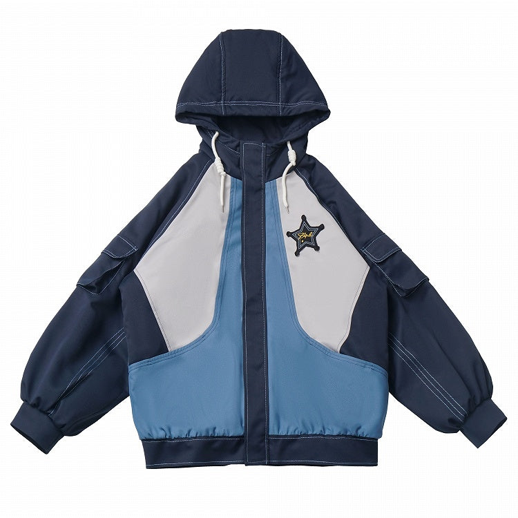 Blaue Jacke mit Colorblock-Stern-Applikation