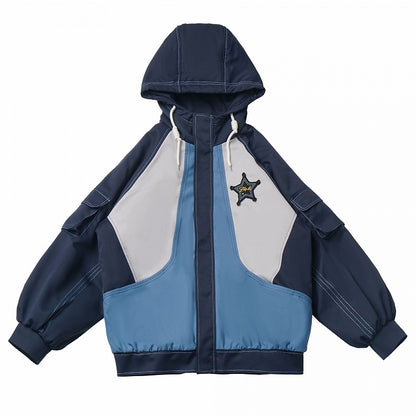 Blaue Jacke mit Colorblock-Stern-Applikation