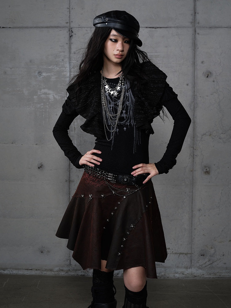 Kettendruck Juliette Flutter mit schwarzen Gothic-Overlays Top Punk-Ärmel