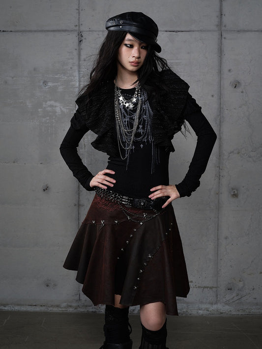 Chain Print Juliette Flutter with Black Gothic Overlays Top Punk Sleeve
