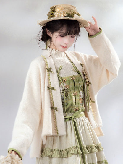 Han Lolita Beige Short Outerwear Bowknot Details for Autumn & Winter - Luo Xiu Dong Xiang