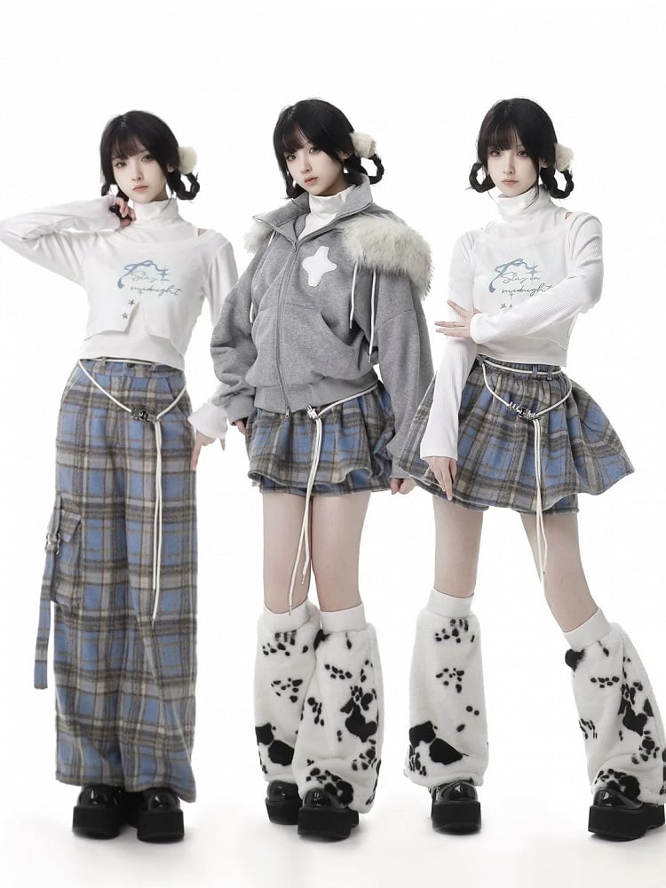 Blaue karierte Hose mit Cargotaschen